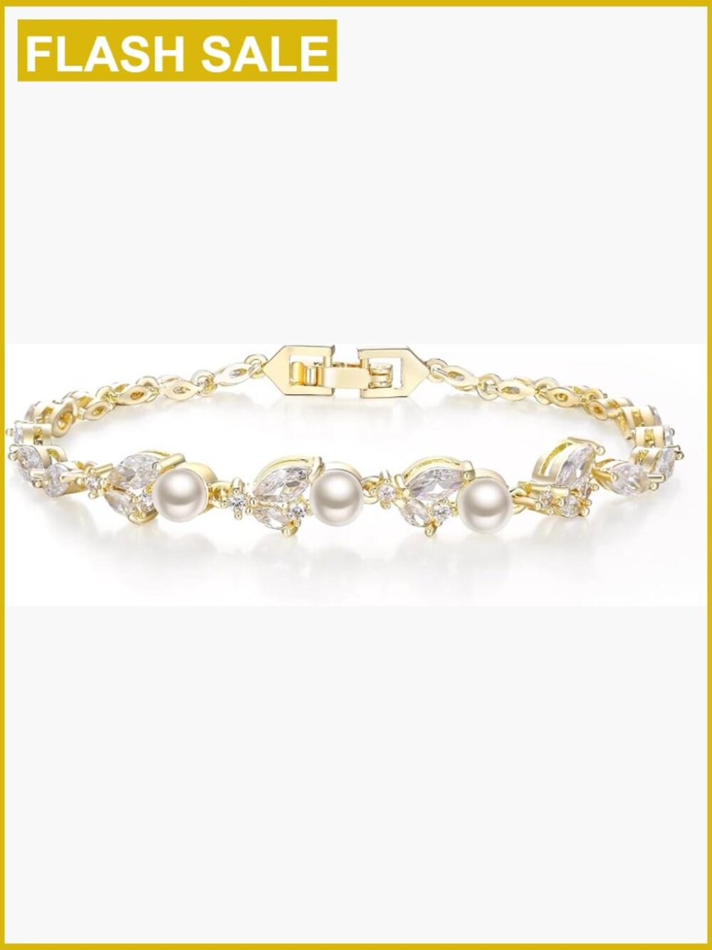 Simulated Pearl Cubic Zirconia Tennis Bracelet for Women Wedding Bridal Gift
